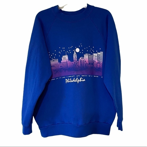 Vintage Philadelphia Crewneck Sweatshirt Blue Sz XLarge - Picture 1 of 7